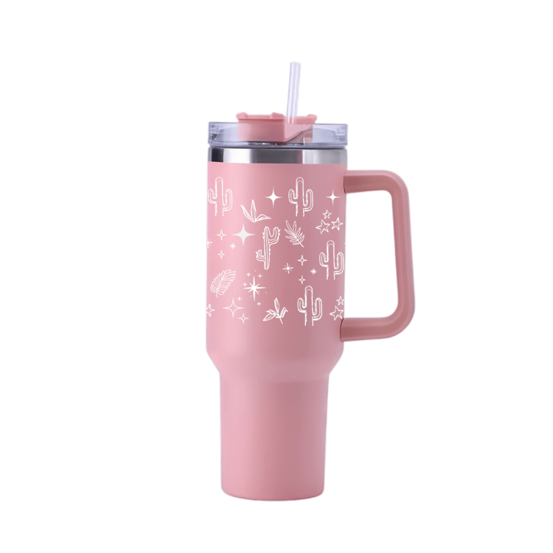 Minimal Boho Line Art Tumbler - Memories InsiteCACTUS ART TUMBLER-(PINK)